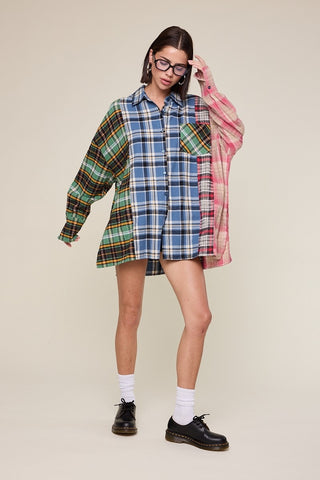 Mixed Plaid Oversize Shirt