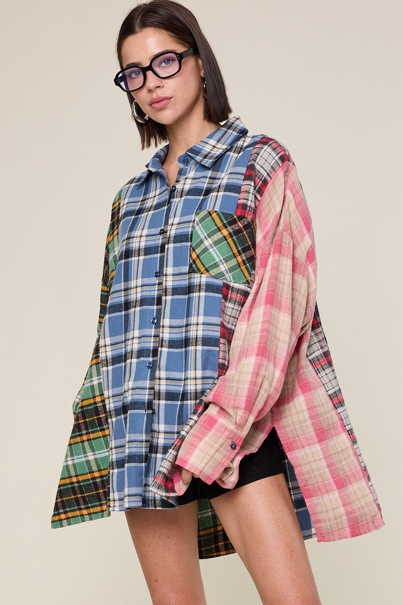 Mixed Plaid Oversize Flannel