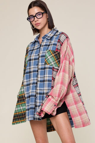 Mixed Plaid Oversize Flannel