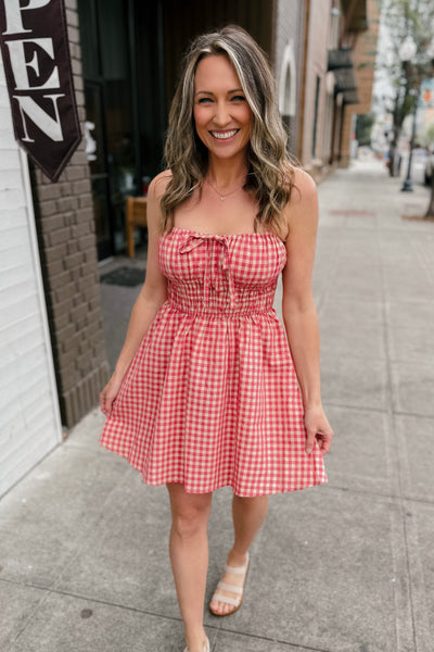 Cherry Basket Gingham Dress