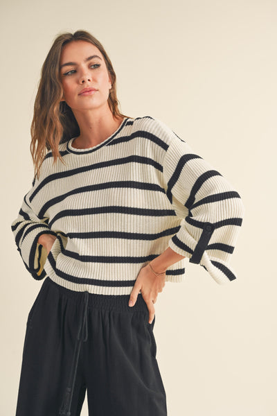 Rolled Sleeve Stripe Top