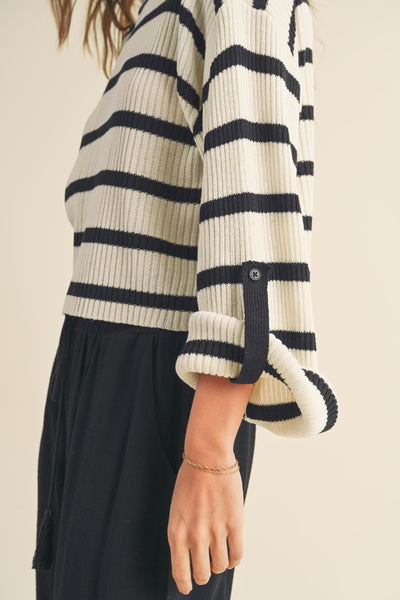 Rolled Sleeve Stripe Top