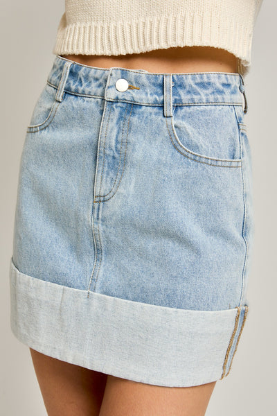 Cuffed Denim Skirt