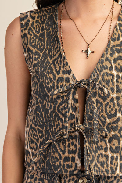 Leopard Tie Front Vest