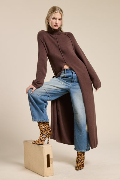 Split Hem Turtleneck Sweater