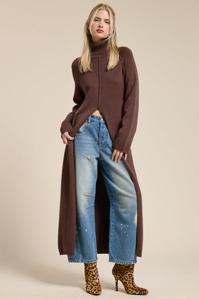 Split Hem Turtleneck Sweater