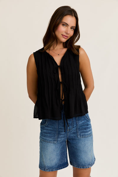 Pleated Tie Front Top