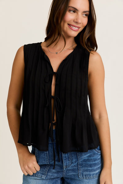 Pleated Tie Front Top