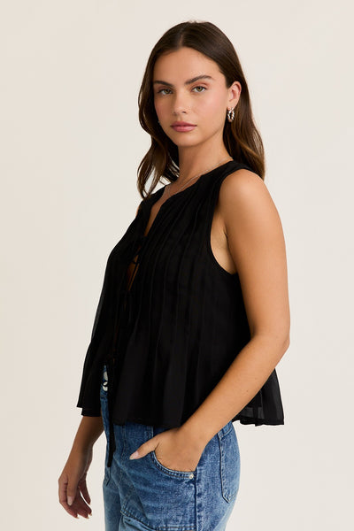 Pleated Tie Front Top