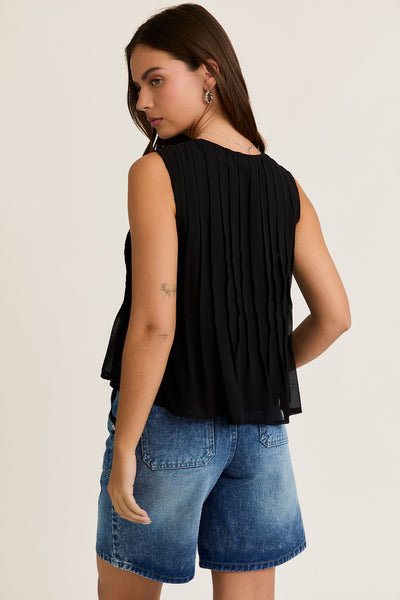 Pleated Tie Front Top