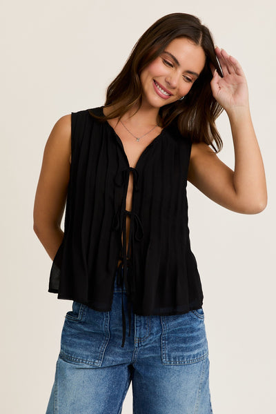 Pleated Tie Front Top