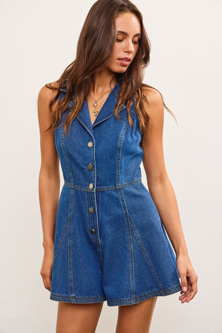 Collared Denim Romper