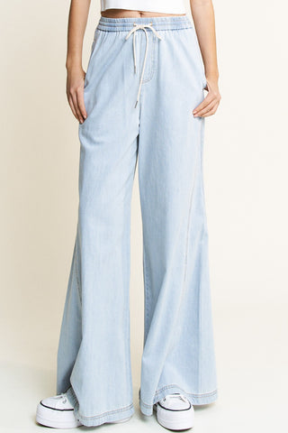 Elastic Waist Wide Leg Jeans