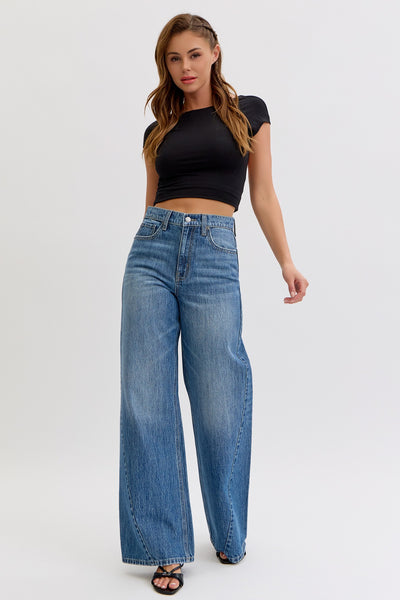 Curved Seam Wide Leg Jeans