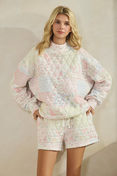 Patchwork Quilted Mock Neck