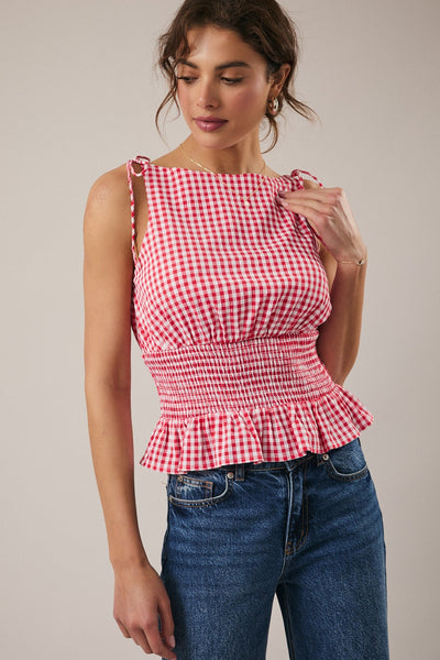 Smocked Waist Gingham Top