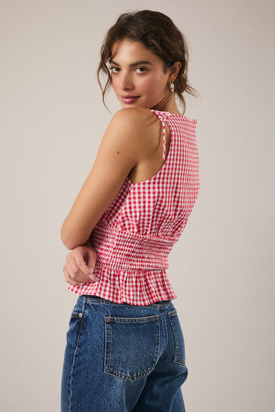 Smocked Waist Gingham Top