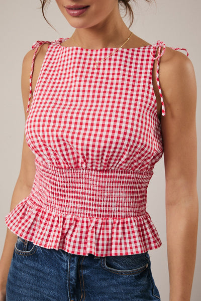 Smocked Waist Gingham Top