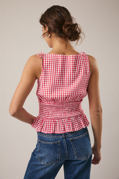Smocked Waist Gingham Top
