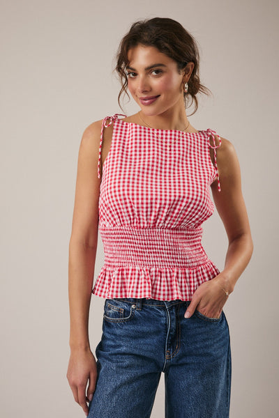 Smocked Waist Gingham Top