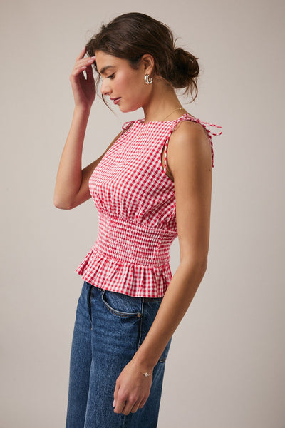 Smocked Waist Gingham Top