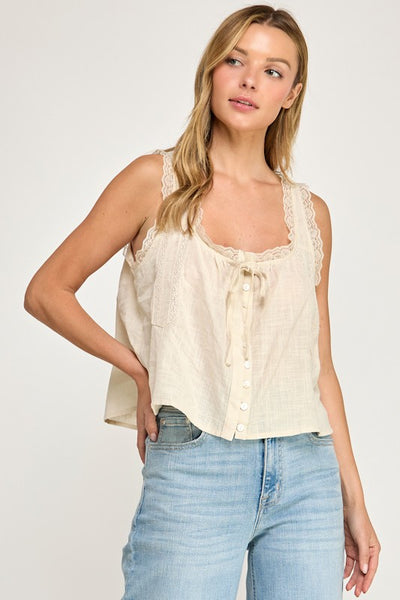 Sweet Lace Button Tank