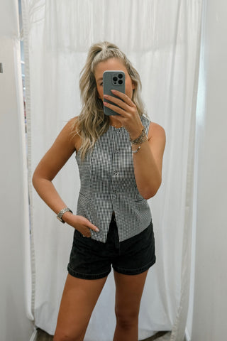 Gingham Button Top
