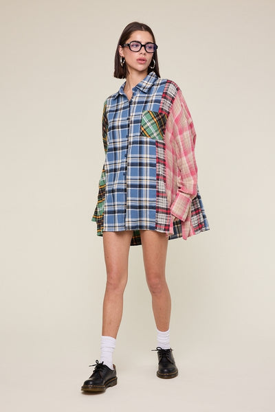 Mixed Plaid Oversize Flannel