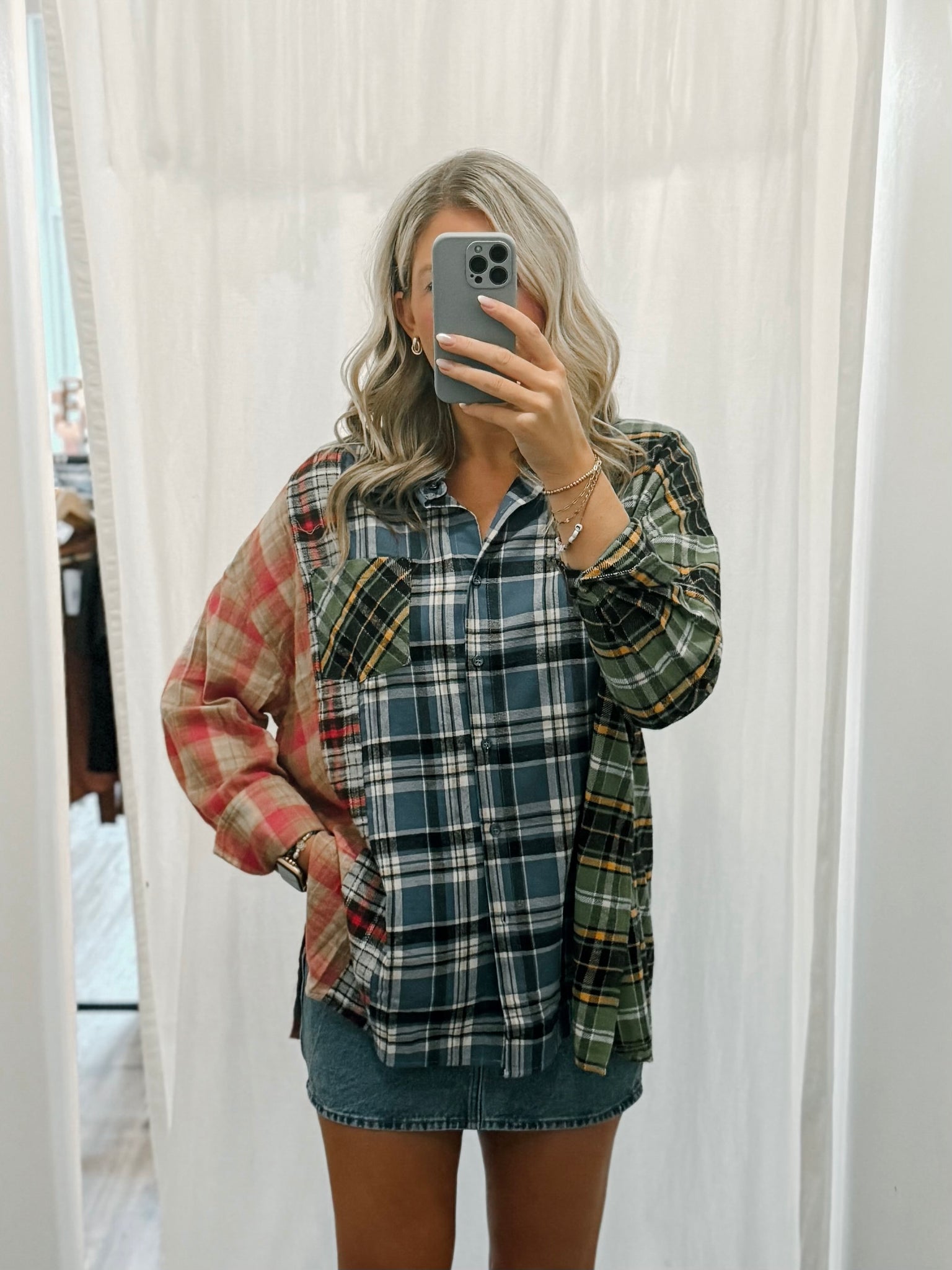 Mixed Plaid Oversize Flannel