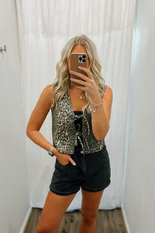 Leopard Tie Front Vest