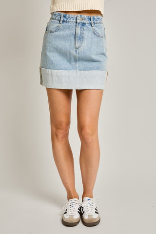 Cuffed Denim Skirt