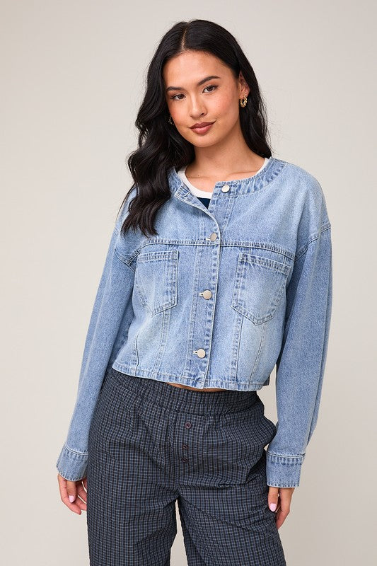 Round Neck Denim Jacket