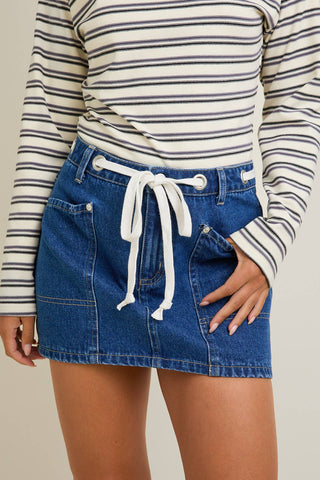 Tie Waist Denim Skirt